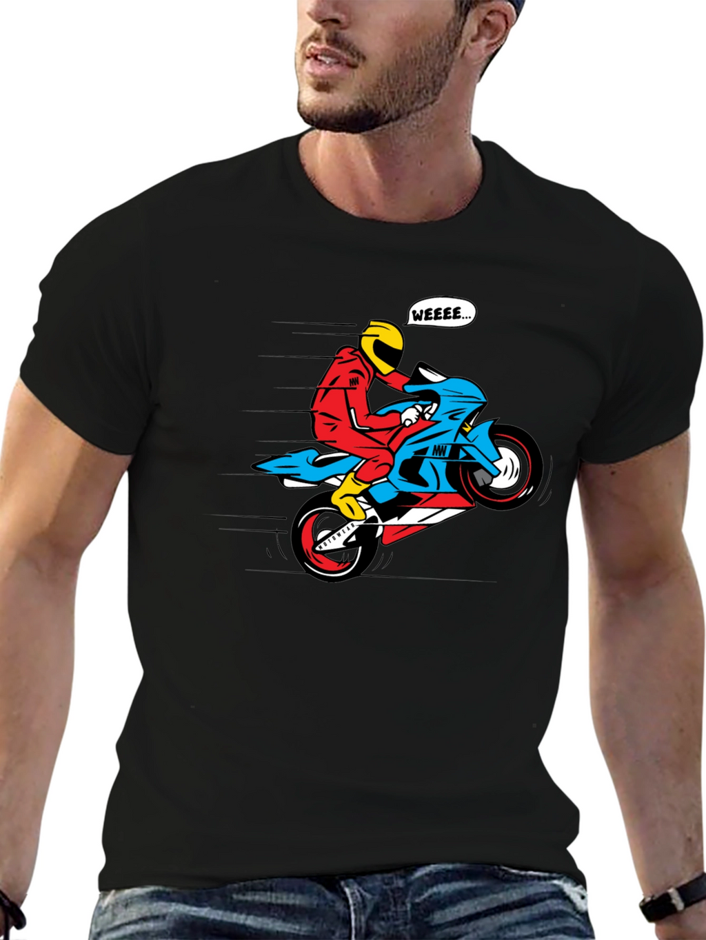 Motorcycle Wheelie Graphic Tee - Black