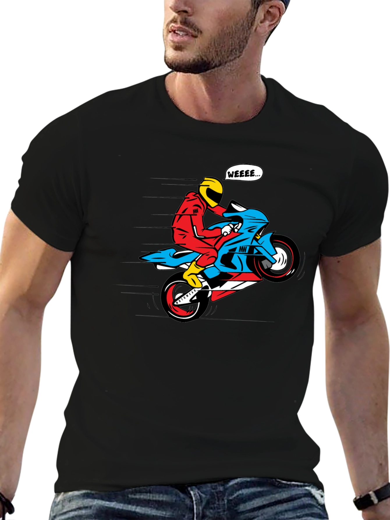 Motorcycle Wheelie Graphic Tee - Black