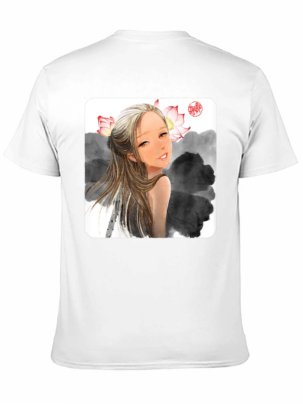 Artistic Graphic Tee - Anime Girl with Lotus