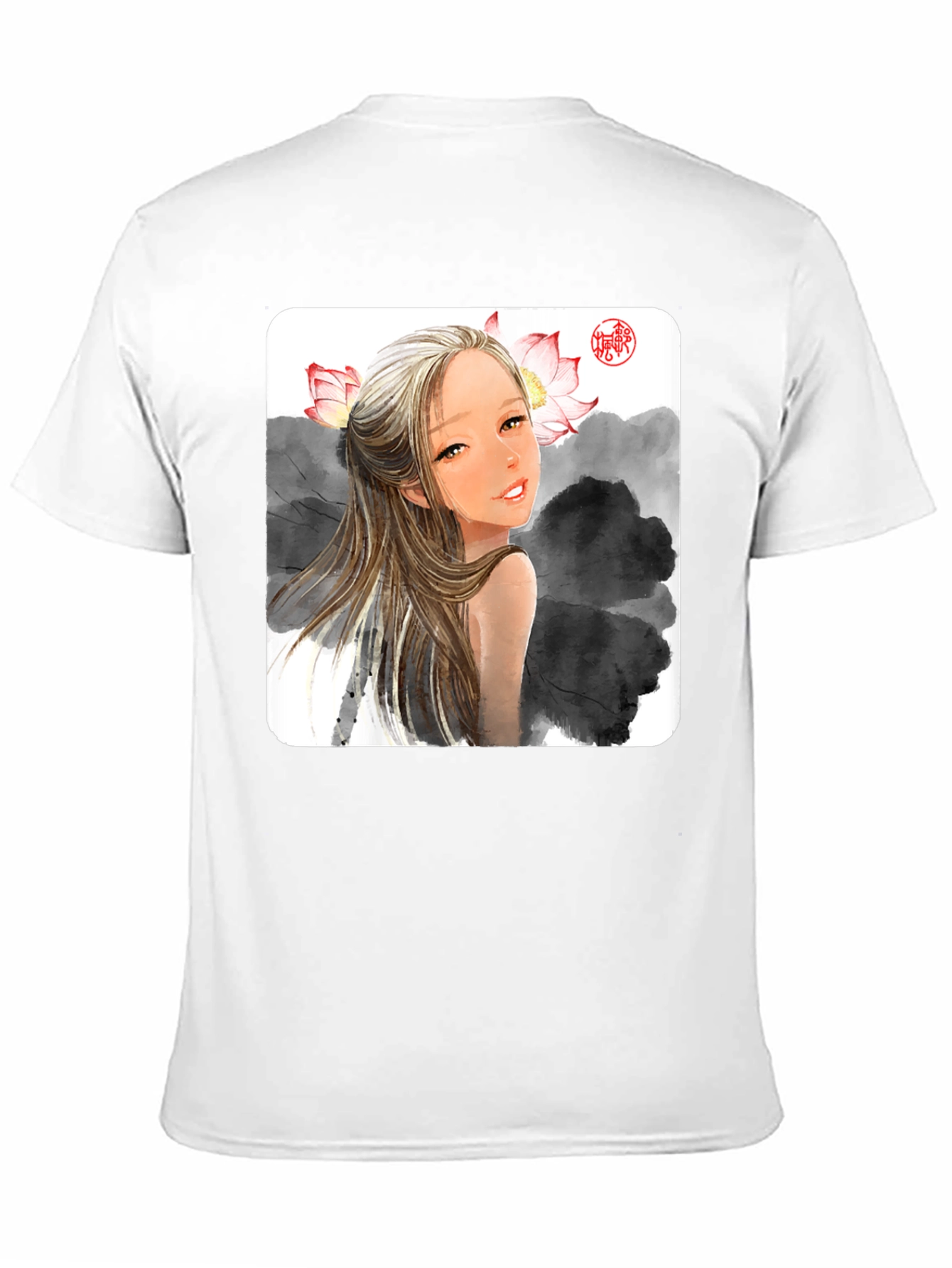 Artistic Graphic Tee - Anime Girl with Lotus