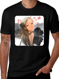 Artistic Graphic Tee - Anime Girl with Lotus