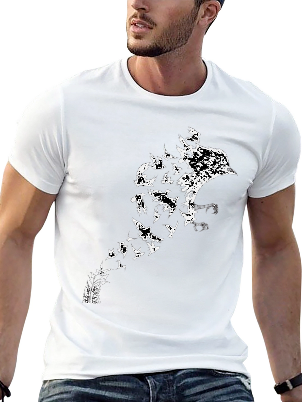 Raven to Birds Black Graphic T-Shirt