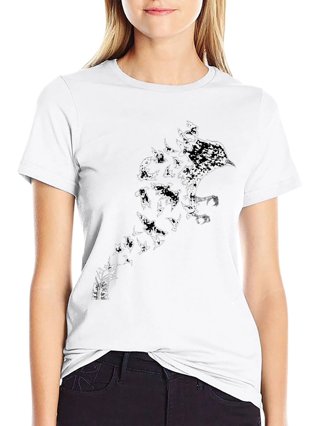 Raven to Birds Black Graphic T-Shirt