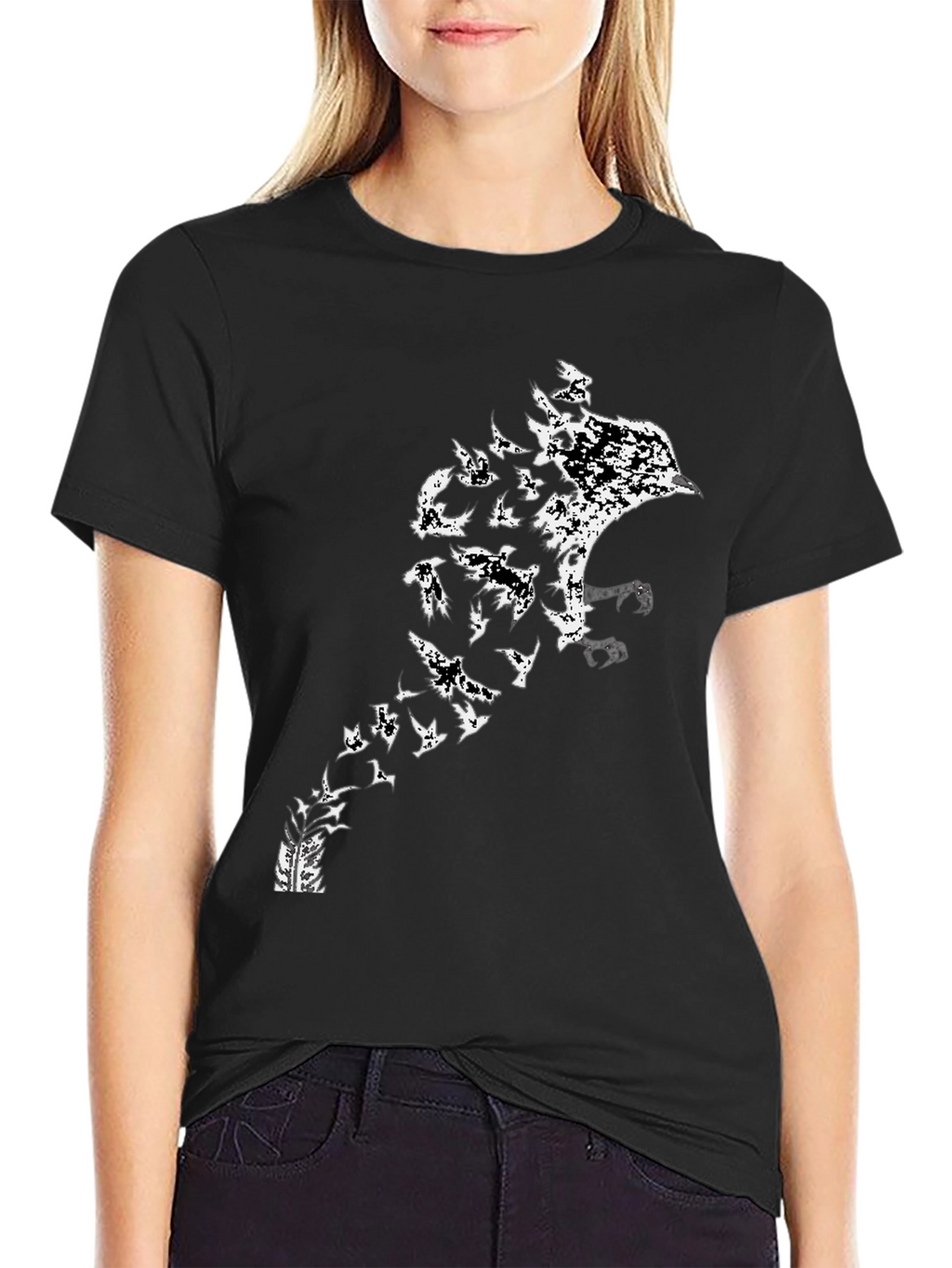 Raven to Birds Black Graphic T-Shirt