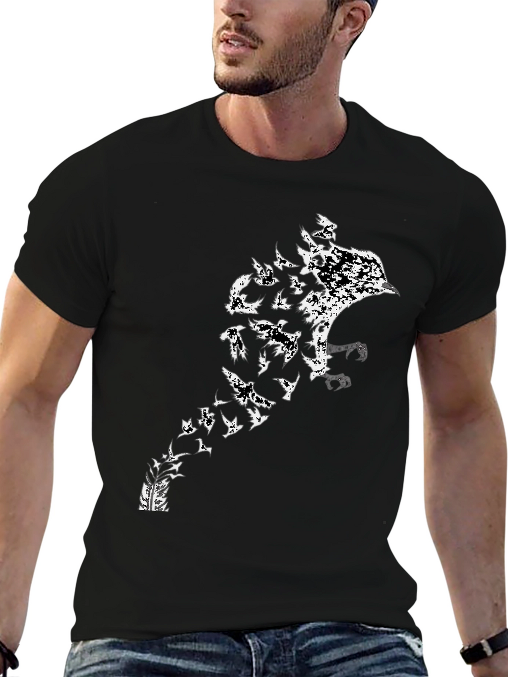 Raven to Birds Black Graphic T-Shirt