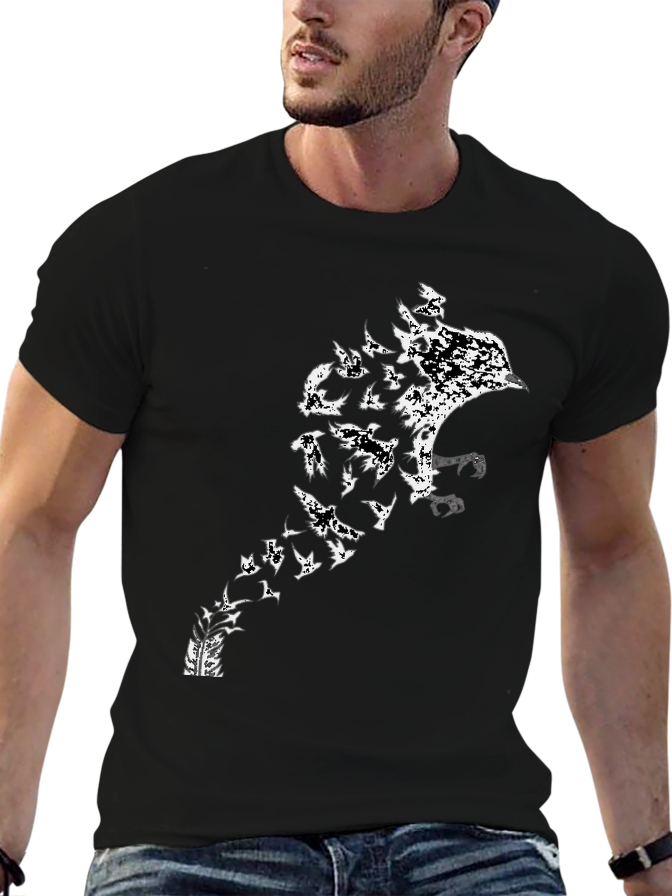 Raven to Birds Black Graphic T-Shirt