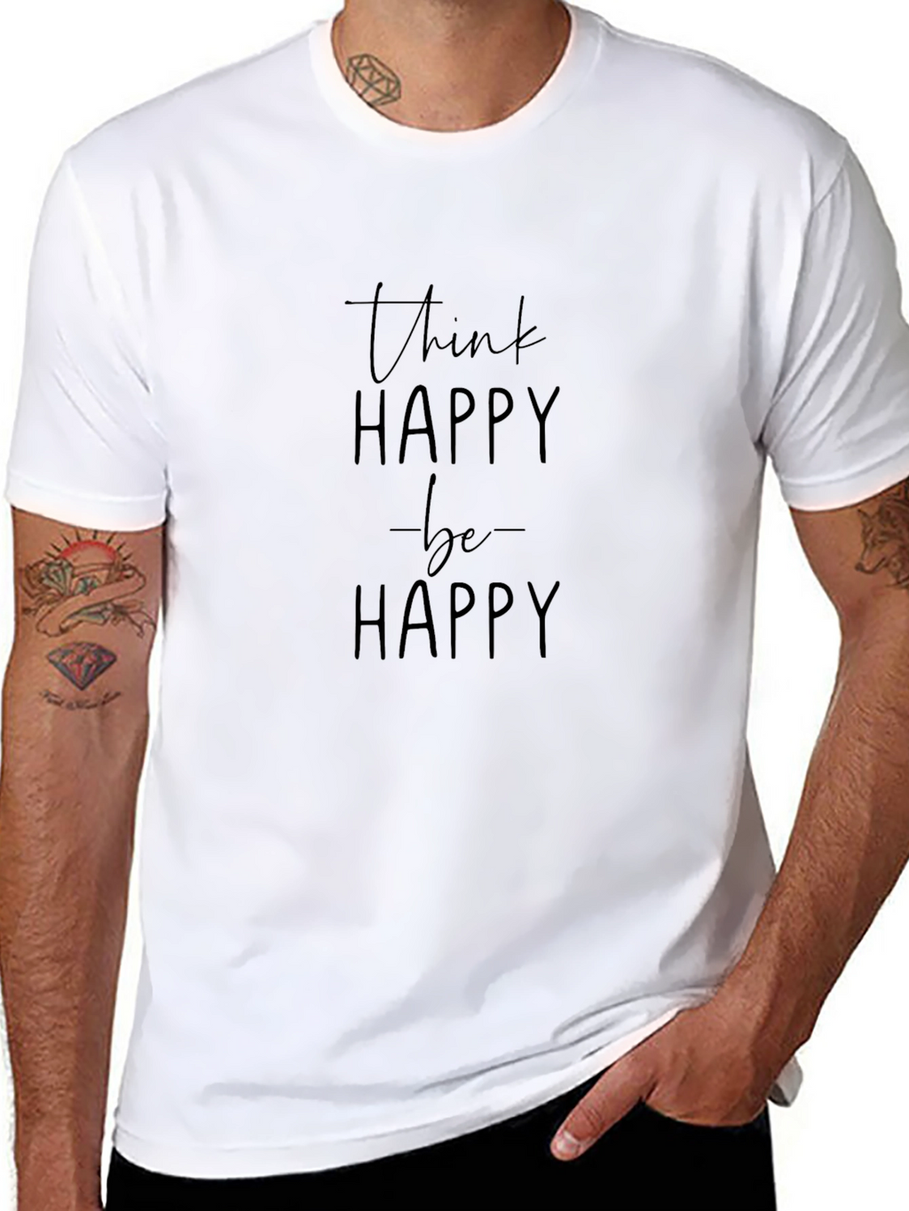 Think Happy Be Happy Black Graphic Tee