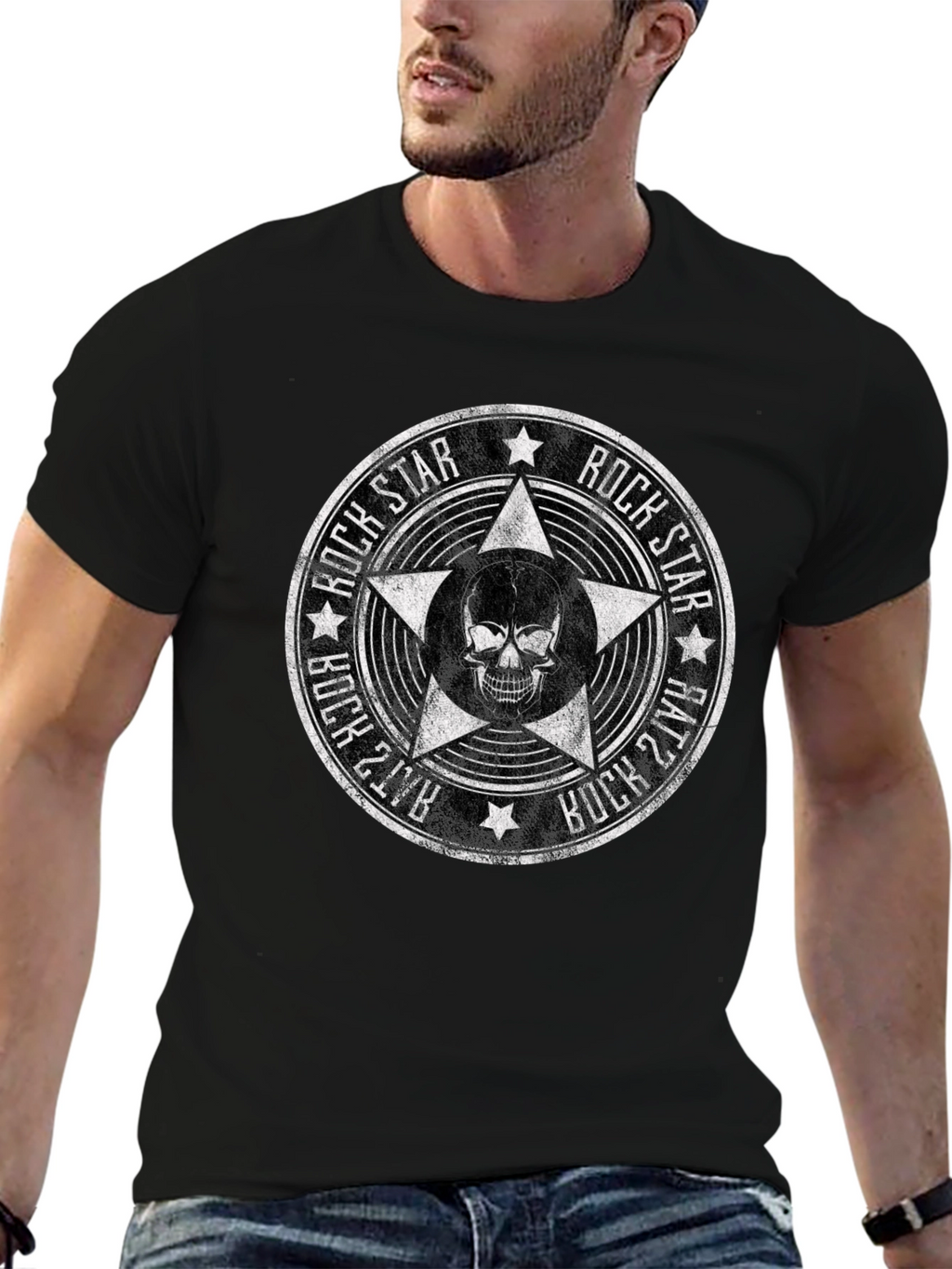 Rock Star Skull T-Shirt - Black Graphic Tee