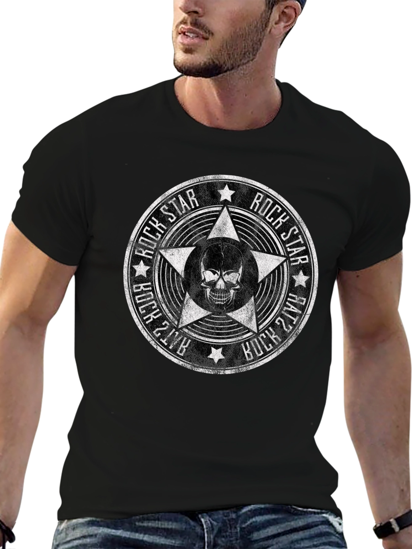 Rock Star Skull T-Shirt - Black Graphic Tee