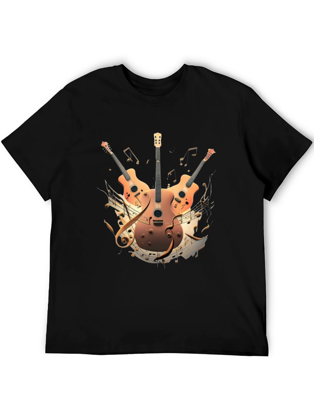 Musical Guitar Print Black T-Shirt