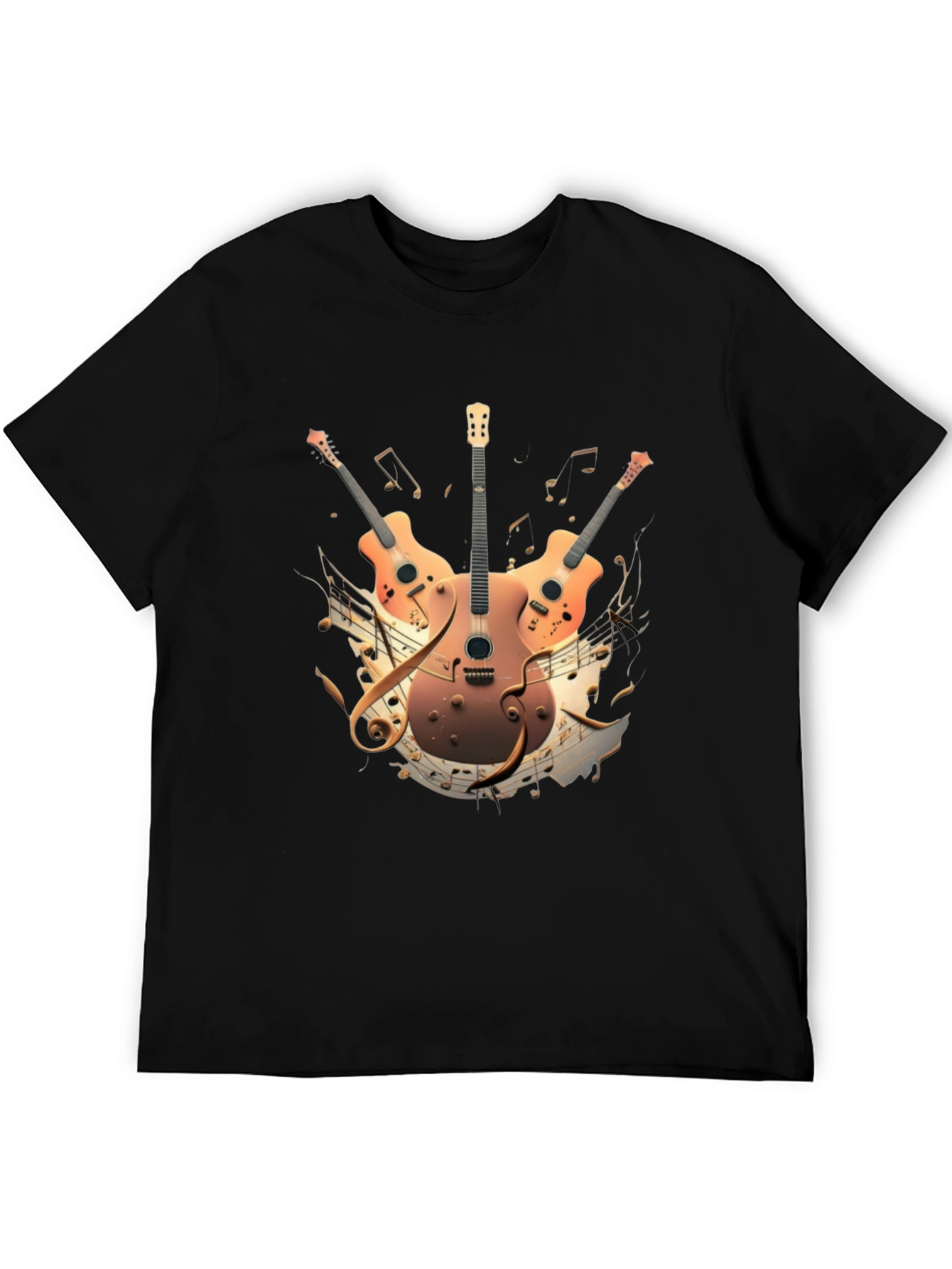 Musical Guitar Print Black T-Shirt