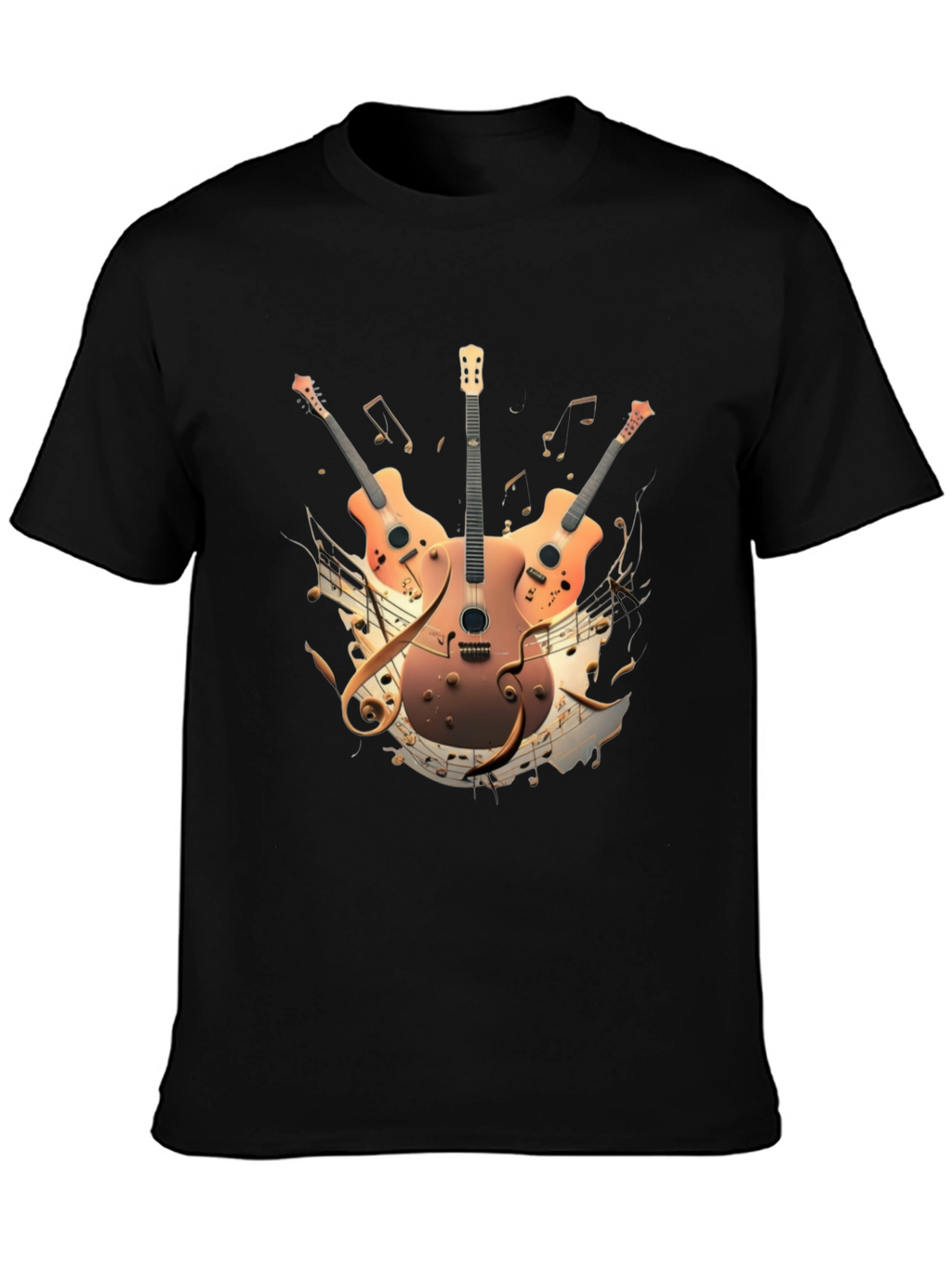 Musical Guitar Print Black T-Shirt