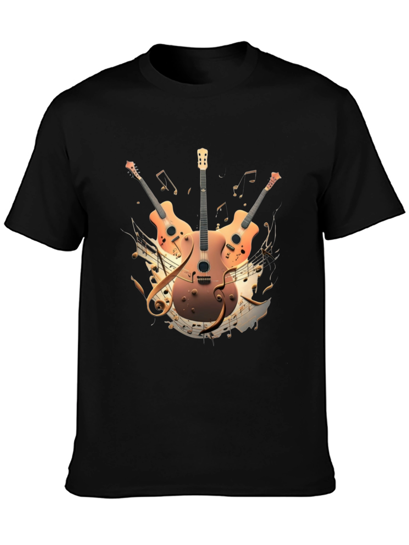 Musical Guitar Print Black T-Shirt