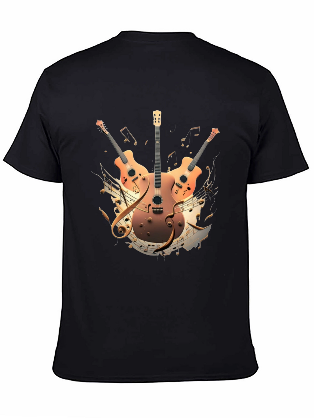 Musical Guitar Print Black T-Shirt