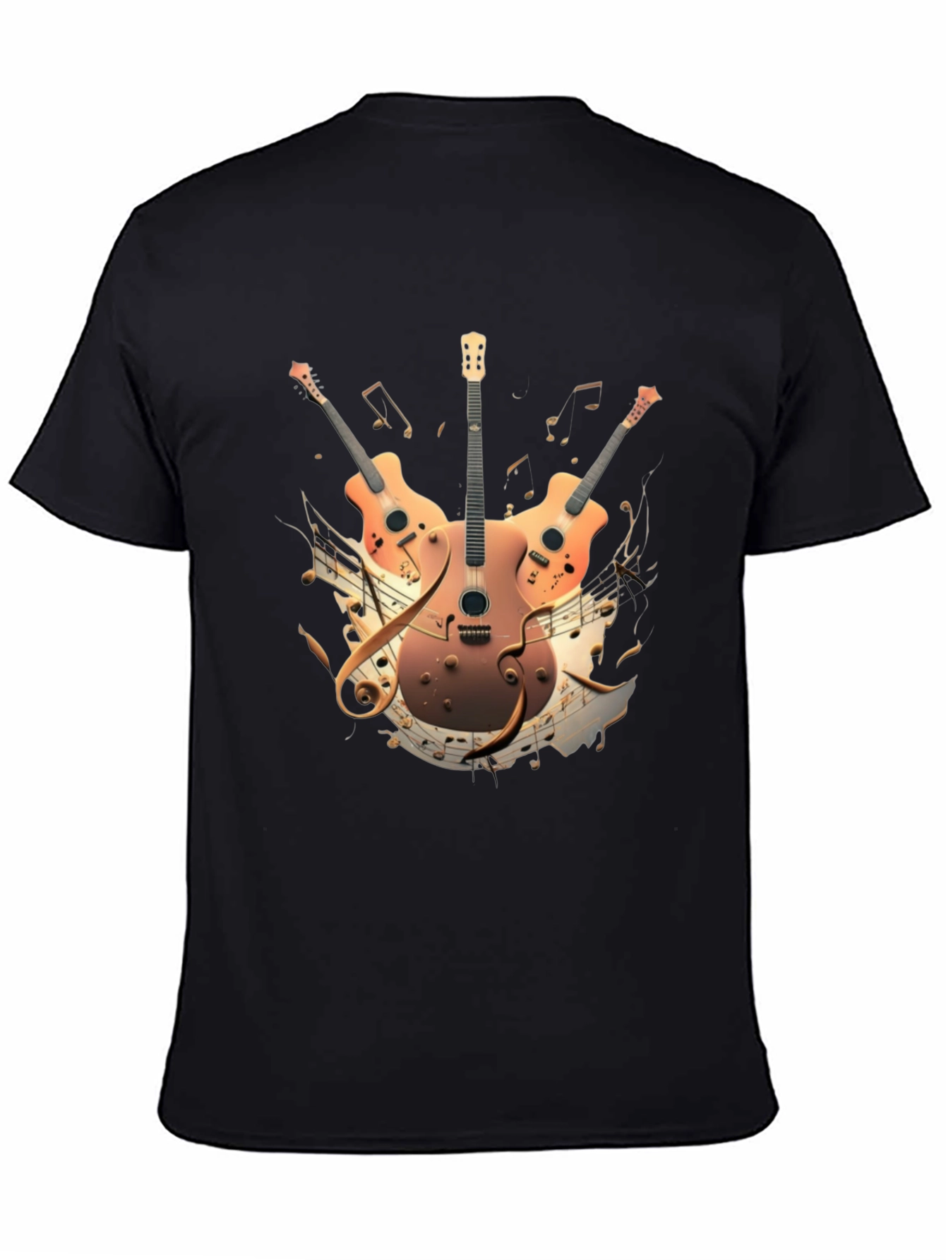 Musical Guitar Print Black T-Shirt