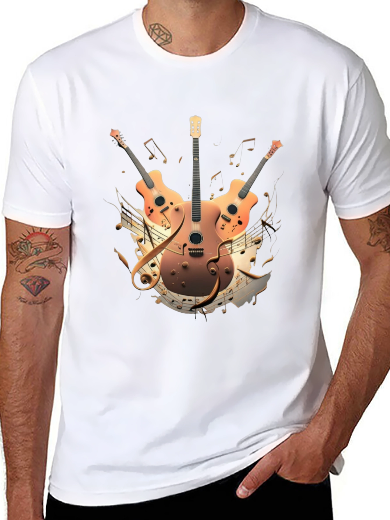 Musical Guitar Print Black T-Shirt