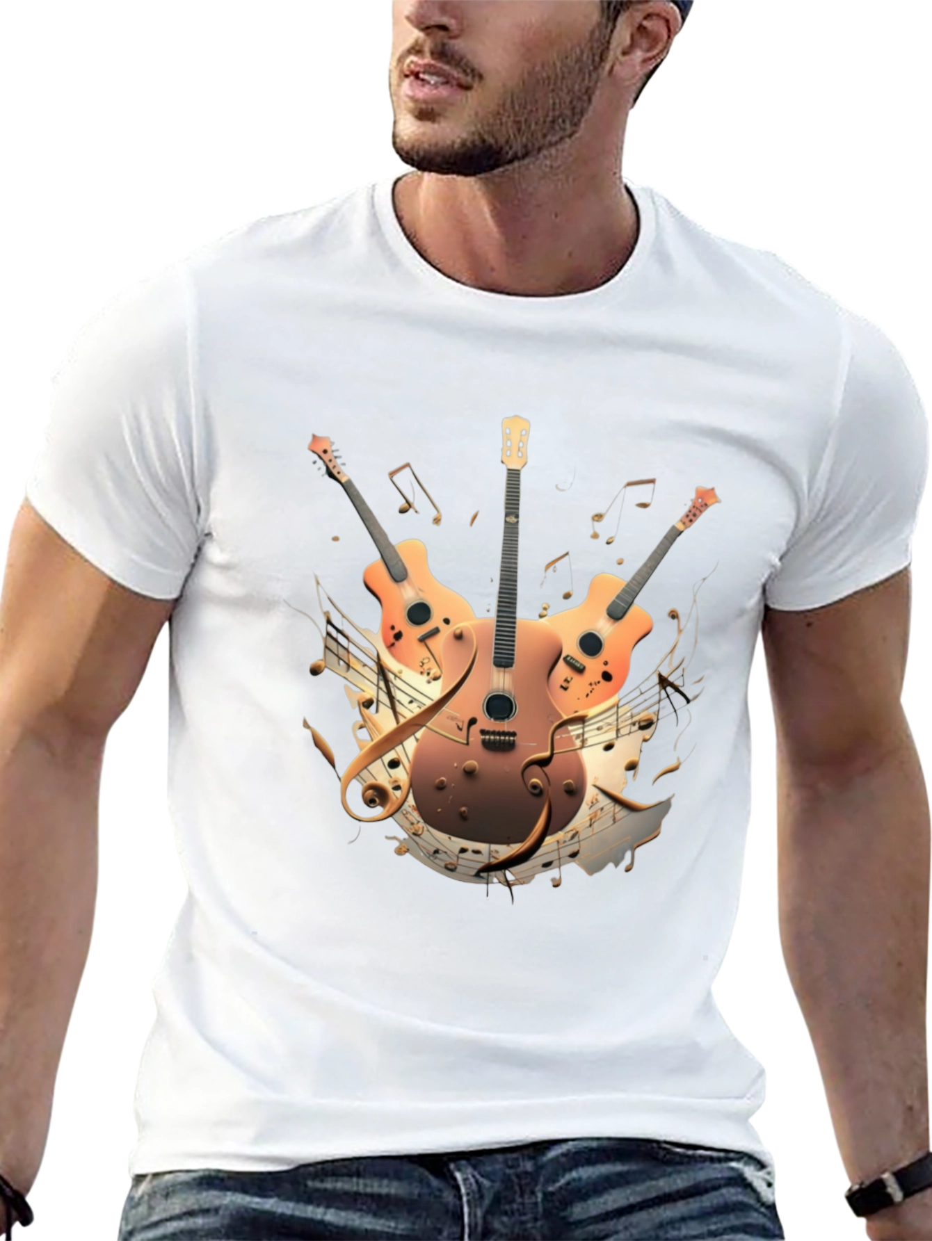 Musical Guitar Print Black T-Shirt