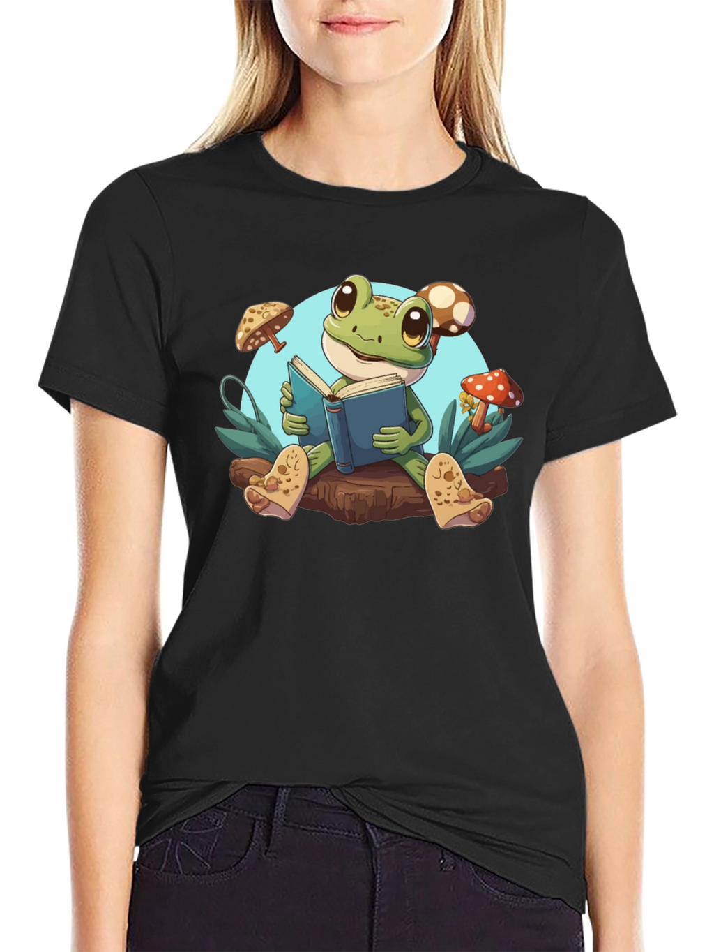 Frog Reading Book T-Shirt - Cute Amphibian Tee