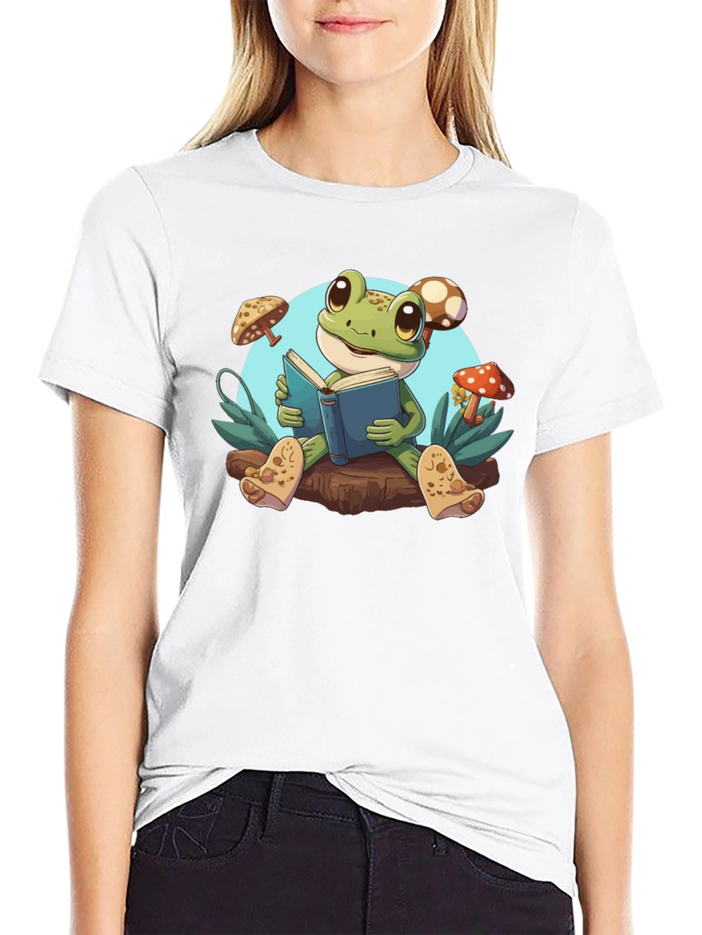 Frog Reading Book T-Shirt - Cute Amphibian Tee