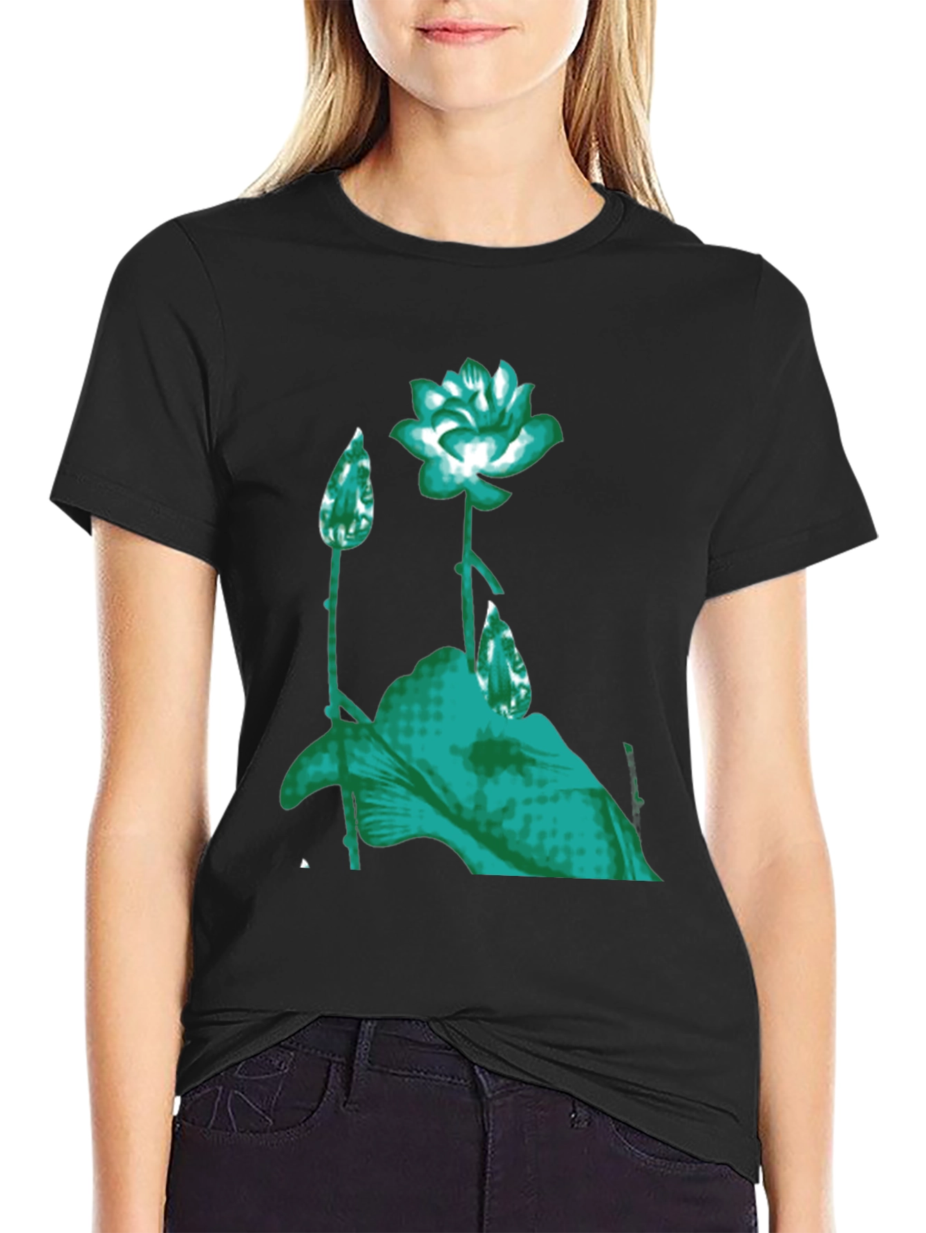 Floral Print Graphic Tee - Black