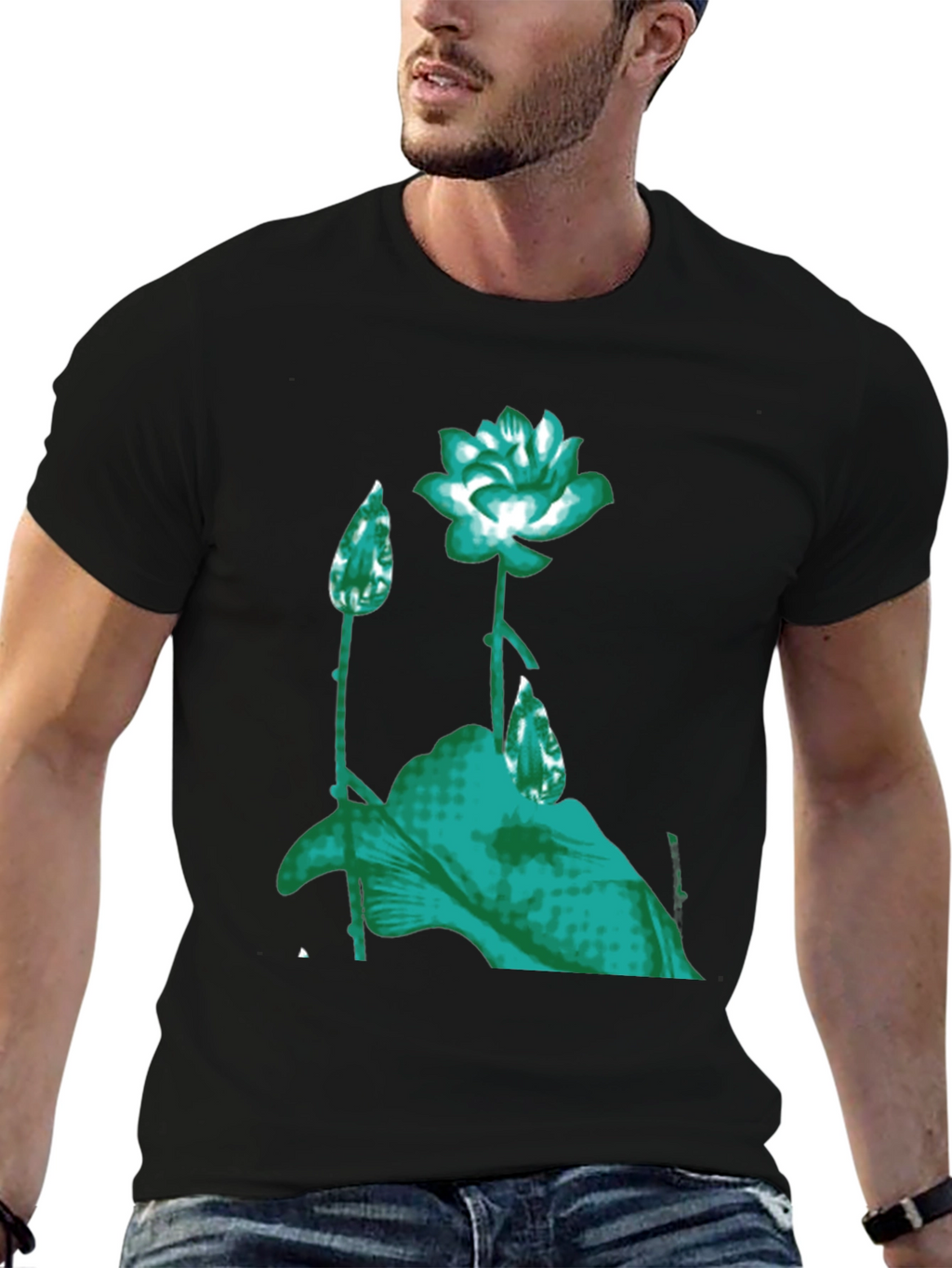 Floral Print Graphic Tee - Black