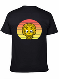 Cute Lion Sunset Graphic Tee - Black T-Shirt
