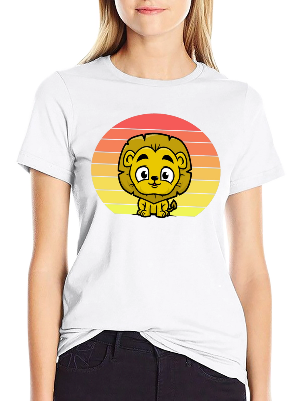 Cute Lion Sunset Graphic Tee - Black T-Shirt