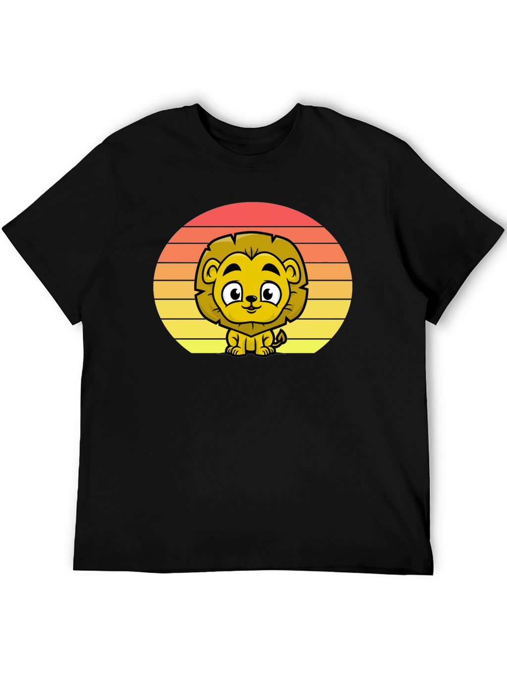 Cute Lion Sunset Graphic Tee - Black T-Shirt