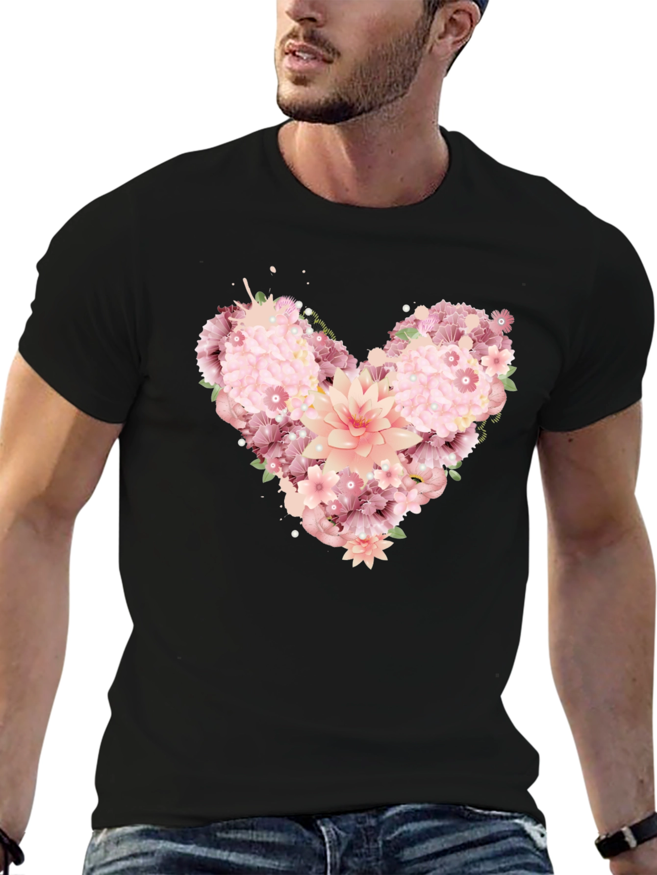 Floral Heart Graphic Tee - Black Unisex T-Shirt