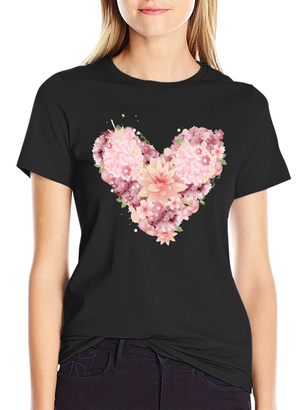 Floral Heart Graphic Tee - Black Unisex T-Shirt