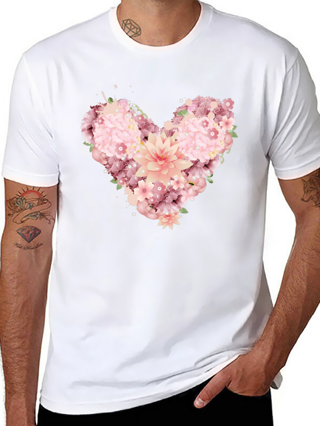 Floral Heart Graphic Tee - Black Unisex T-Shirt