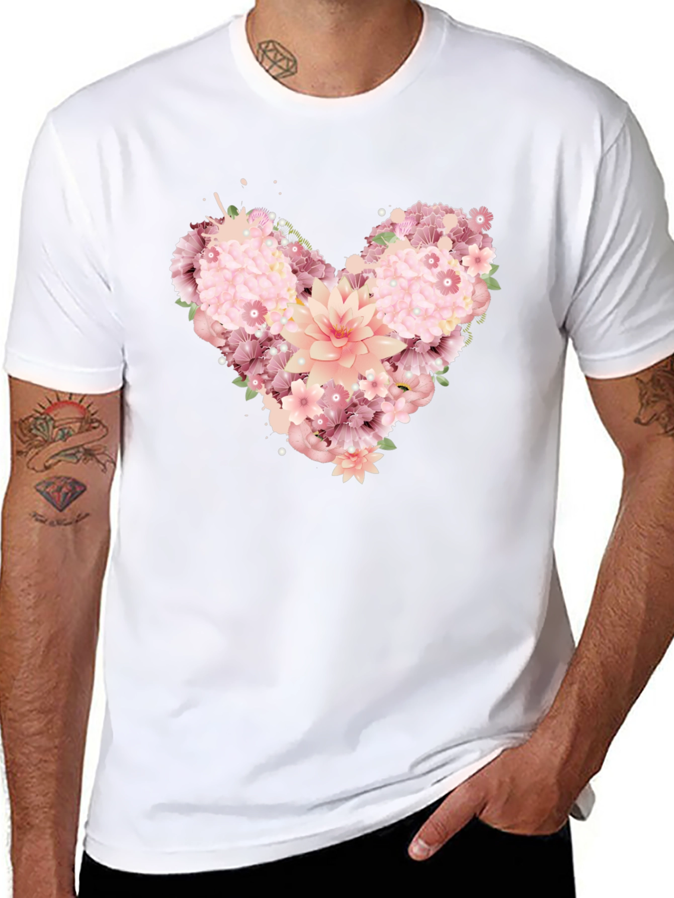 Floral Heart Graphic Tee - Black Unisex T-Shirt