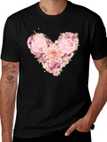 Floral Heart Graphic Tee - Black Unisex T-Shirt