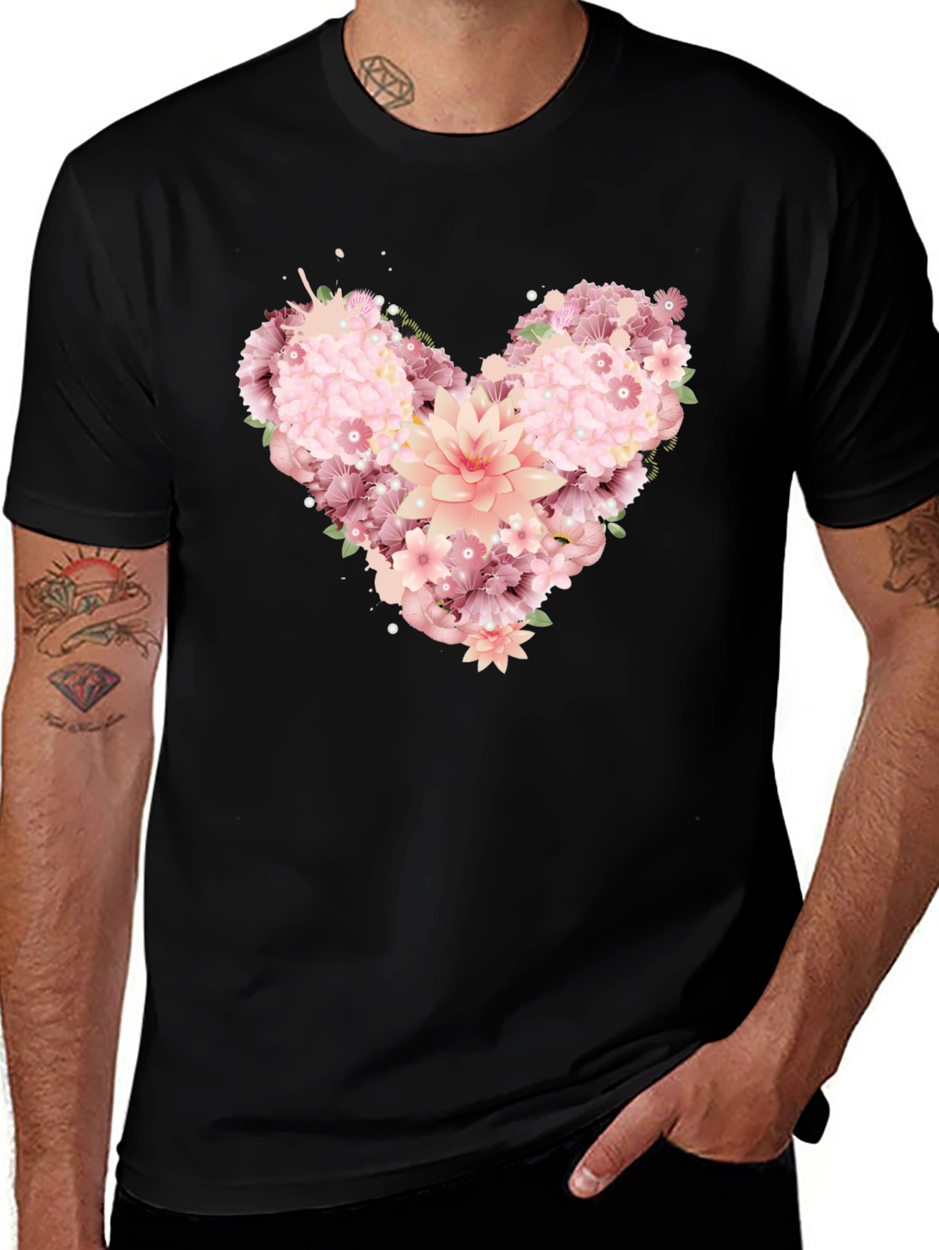 Floral Heart Graphic Tee - Black Unisex T-Shirt