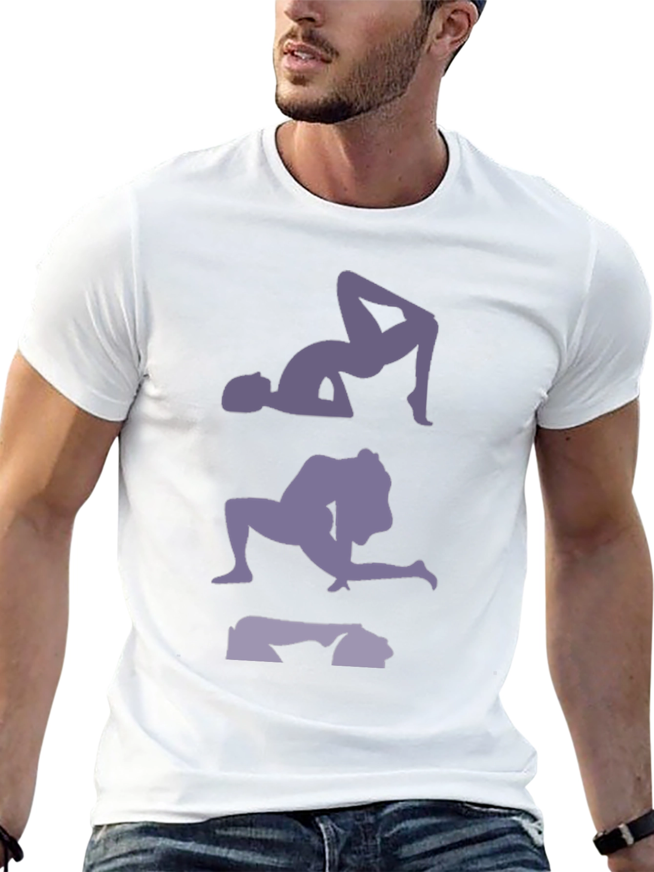 Mens Graphic T-Shirt with Yoga Pose Print - Black