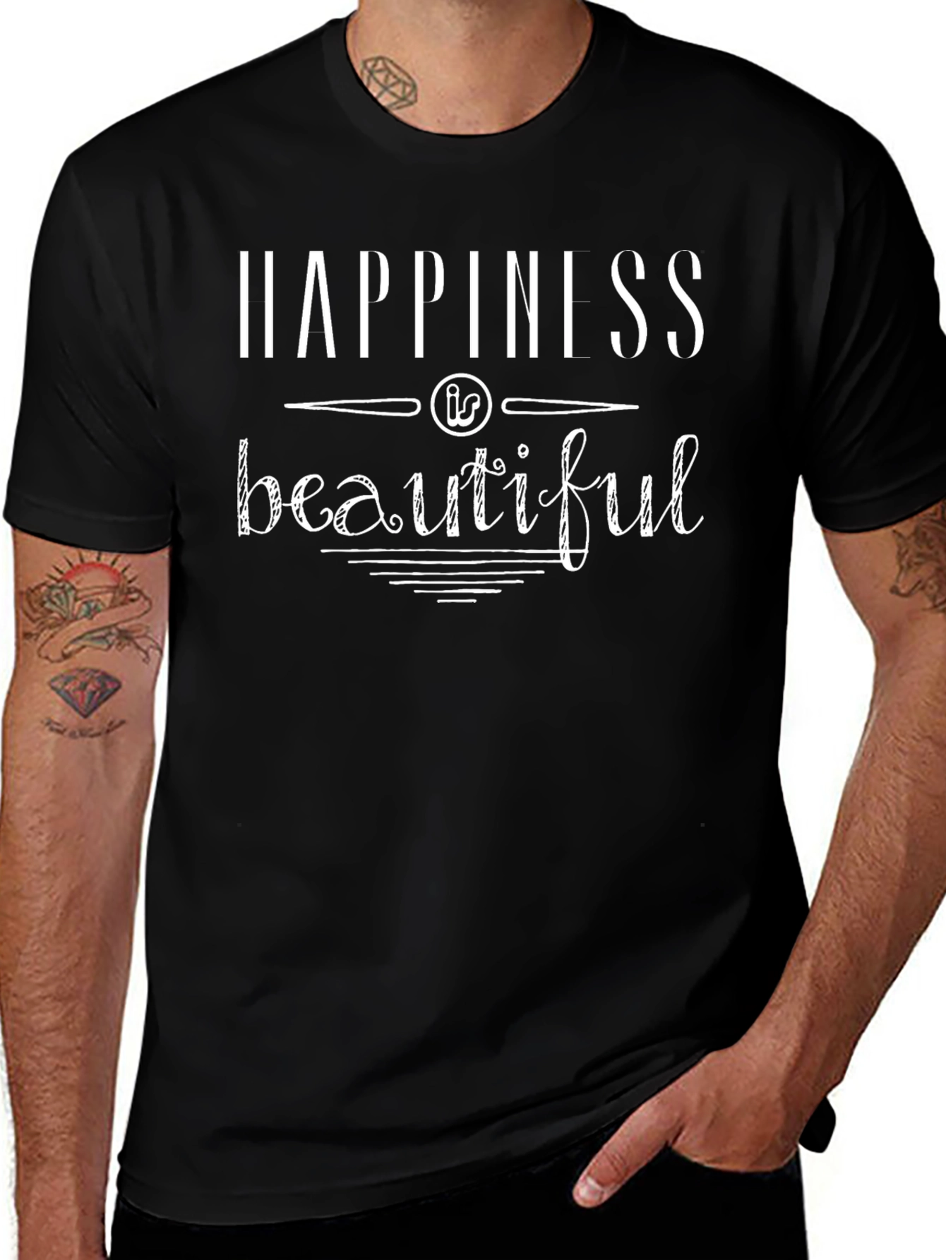 Happiness is Beautiful Black Graphic T-Shirt
