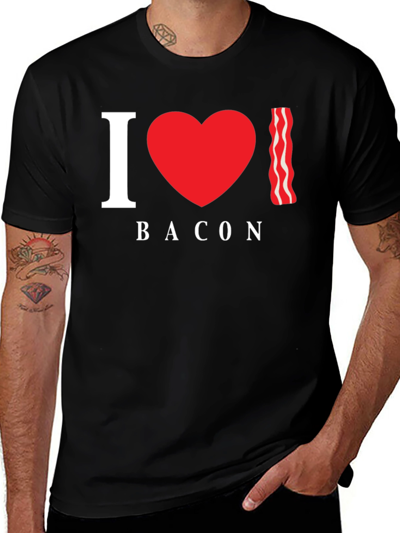 I Heart Bacon Black T-Shirt