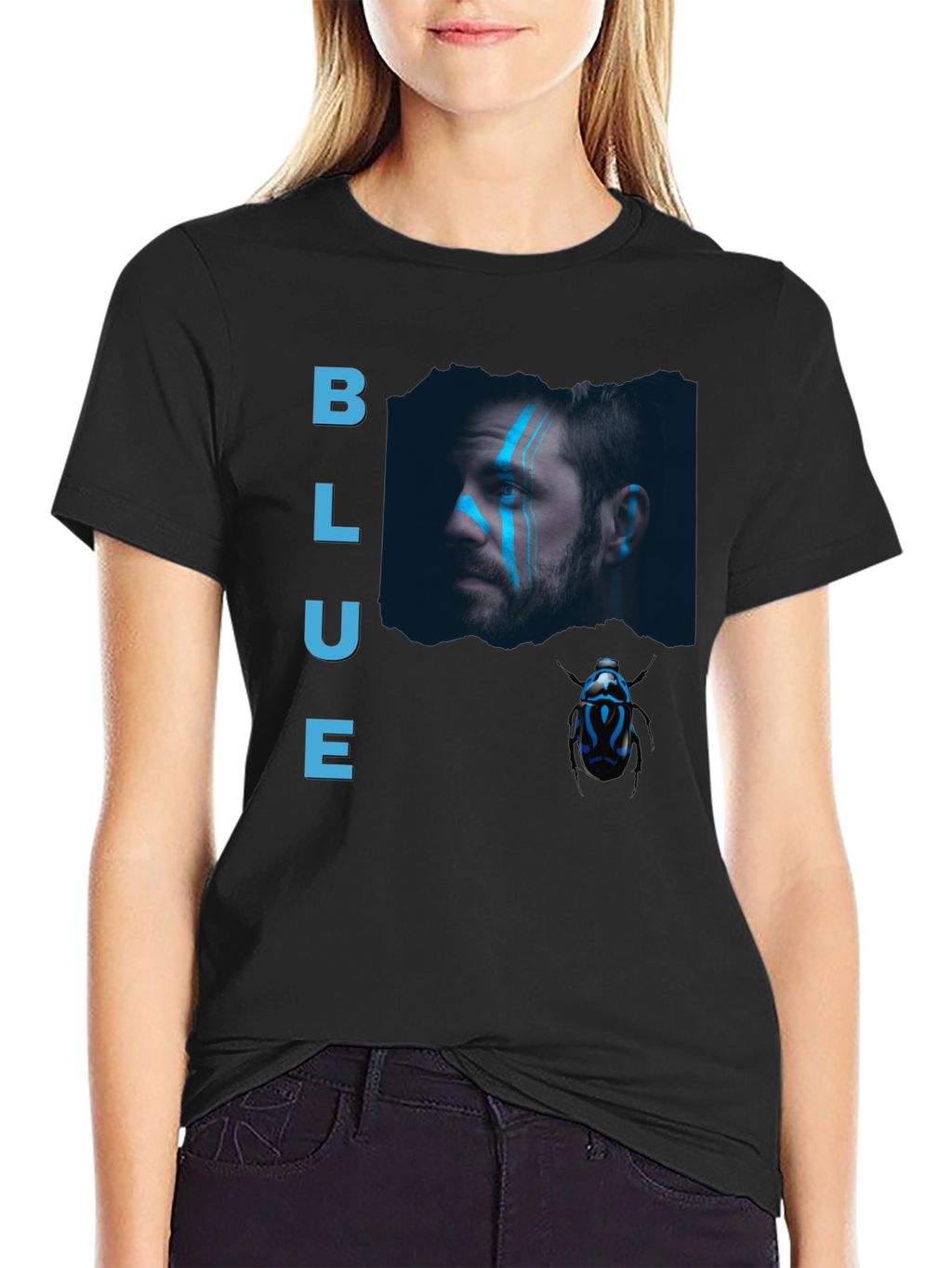 Blue Portrait Graphic Tee - Mens Black T-Shirt