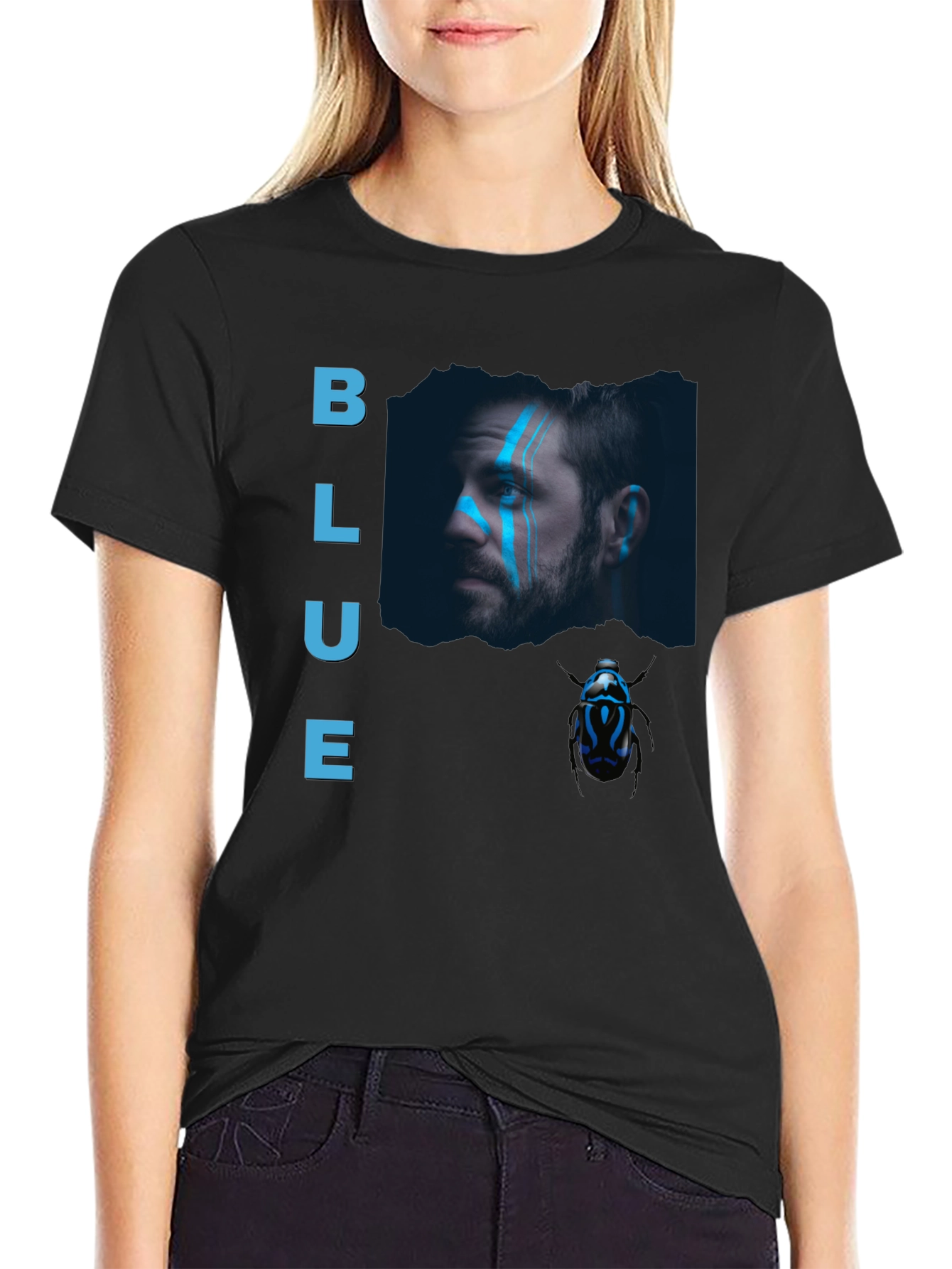Blue Portrait Graphic Tee - Mens Black T-Shirt