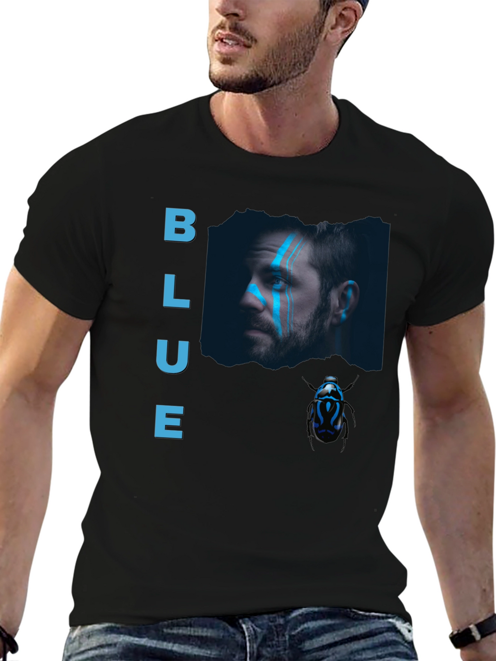 Blue Portrait Graphic Tee - Mens Black T-Shirt