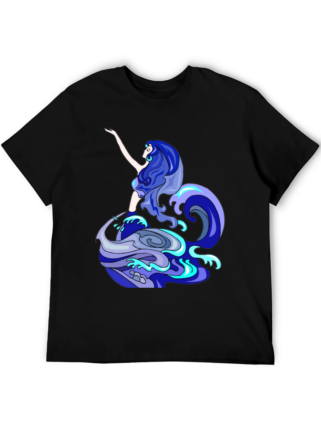 Mermaid Wave Graphic Tee - Black Cotton Blend