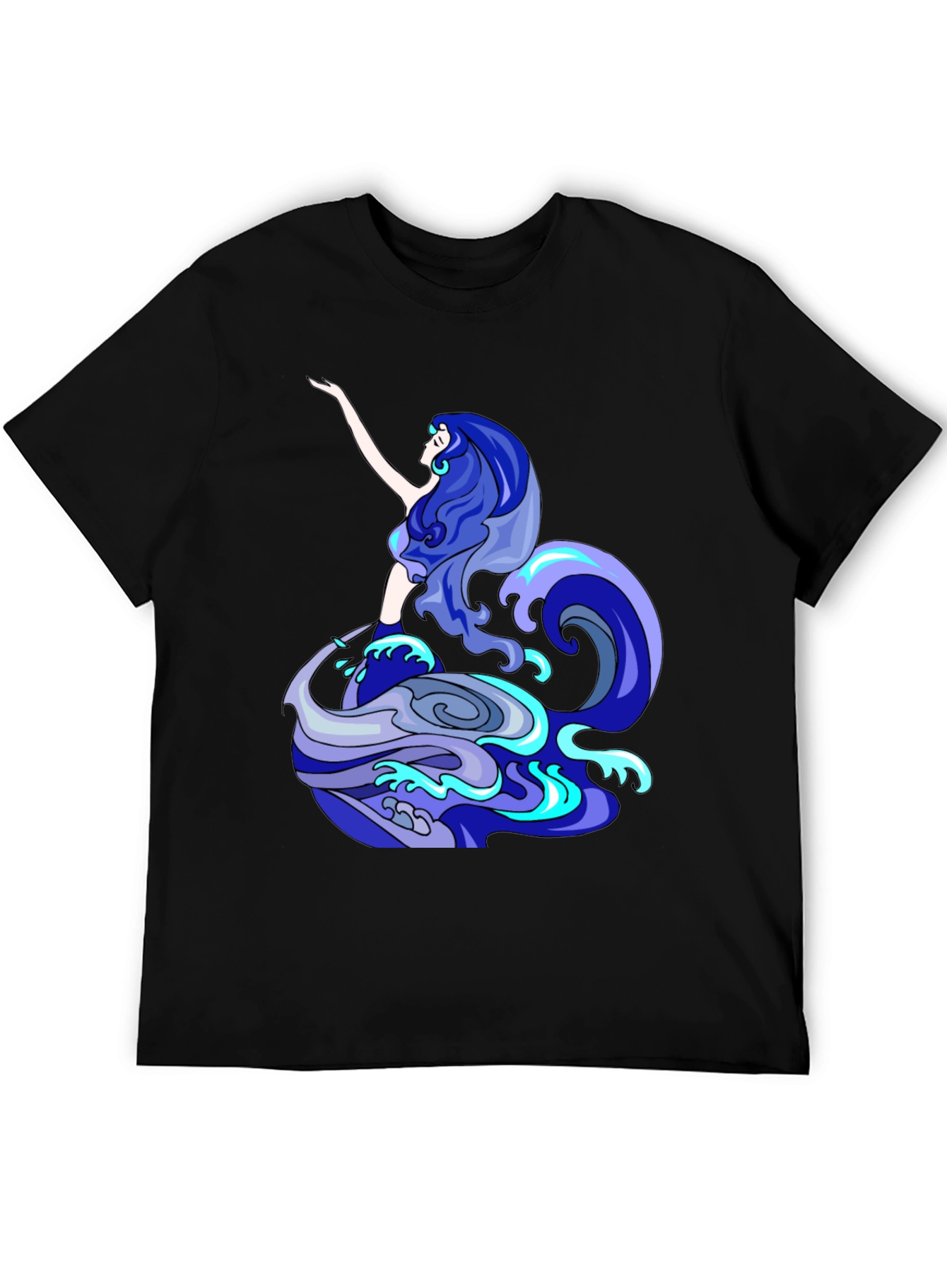 Mermaid Wave Graphic Tee - Black Cotton Blend