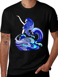 Mermaid Wave Graphic Tee - Black Cotton Blend