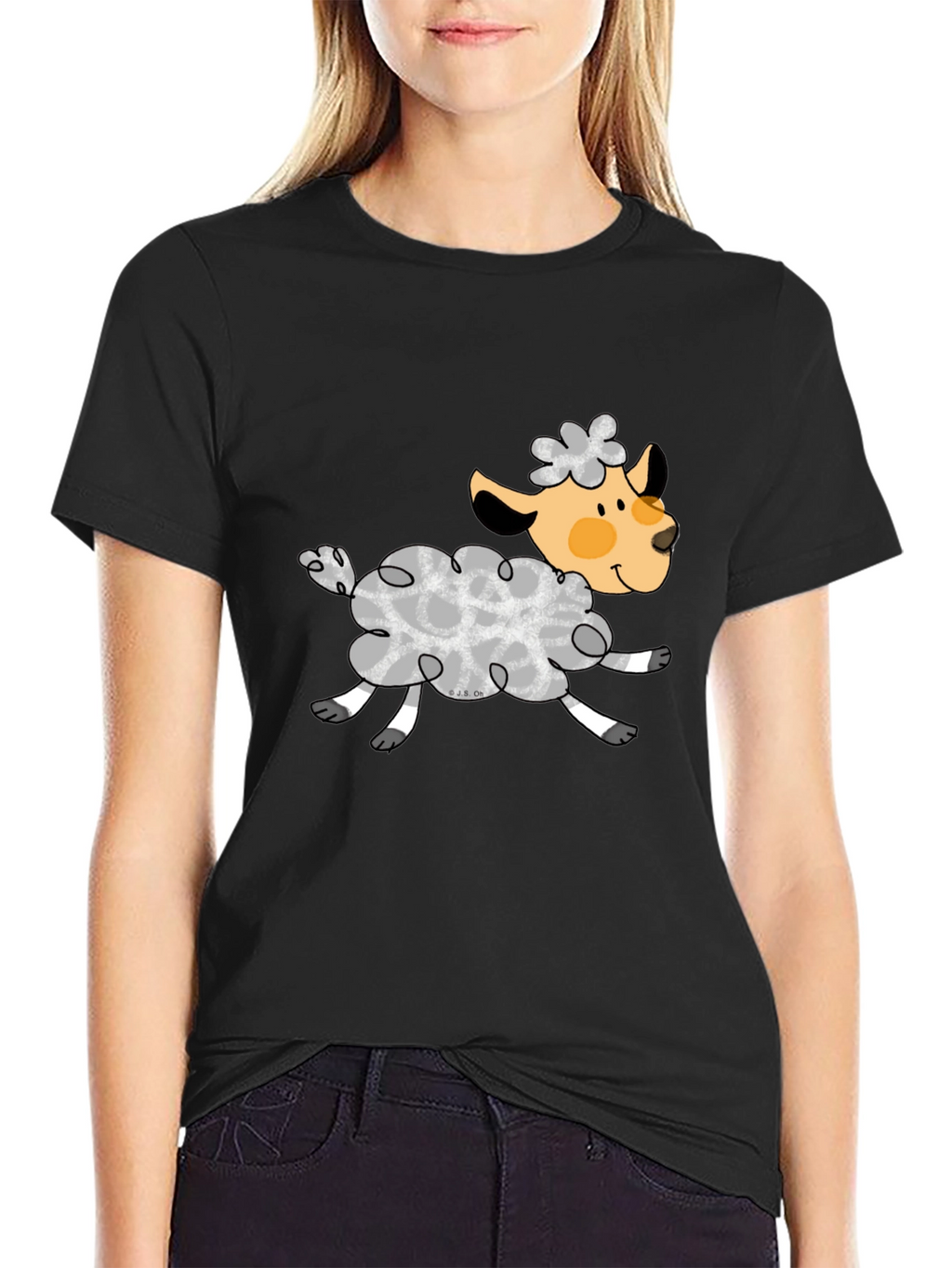 Black T-Shirt with Cute Sheep Graphic