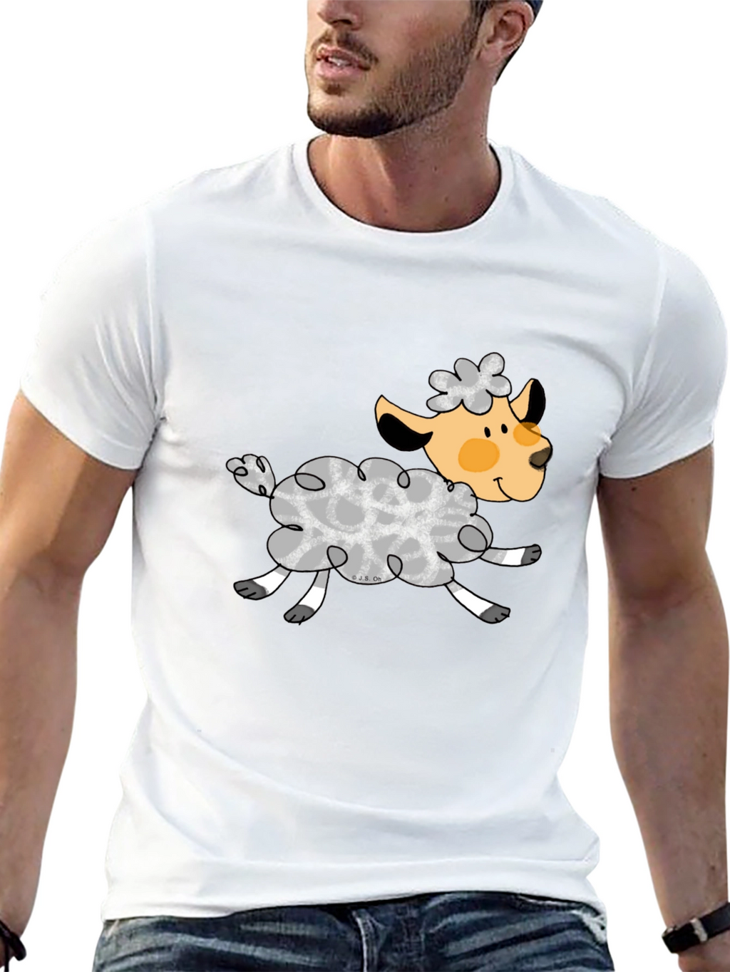 Black T-Shirt with Cute Sheep Graphic