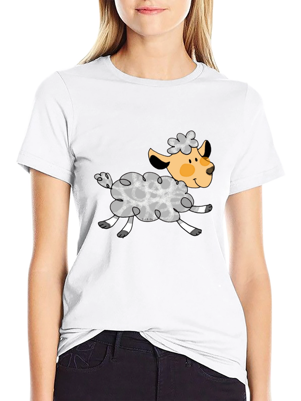 Black T-Shirt with Cute Sheep Graphic