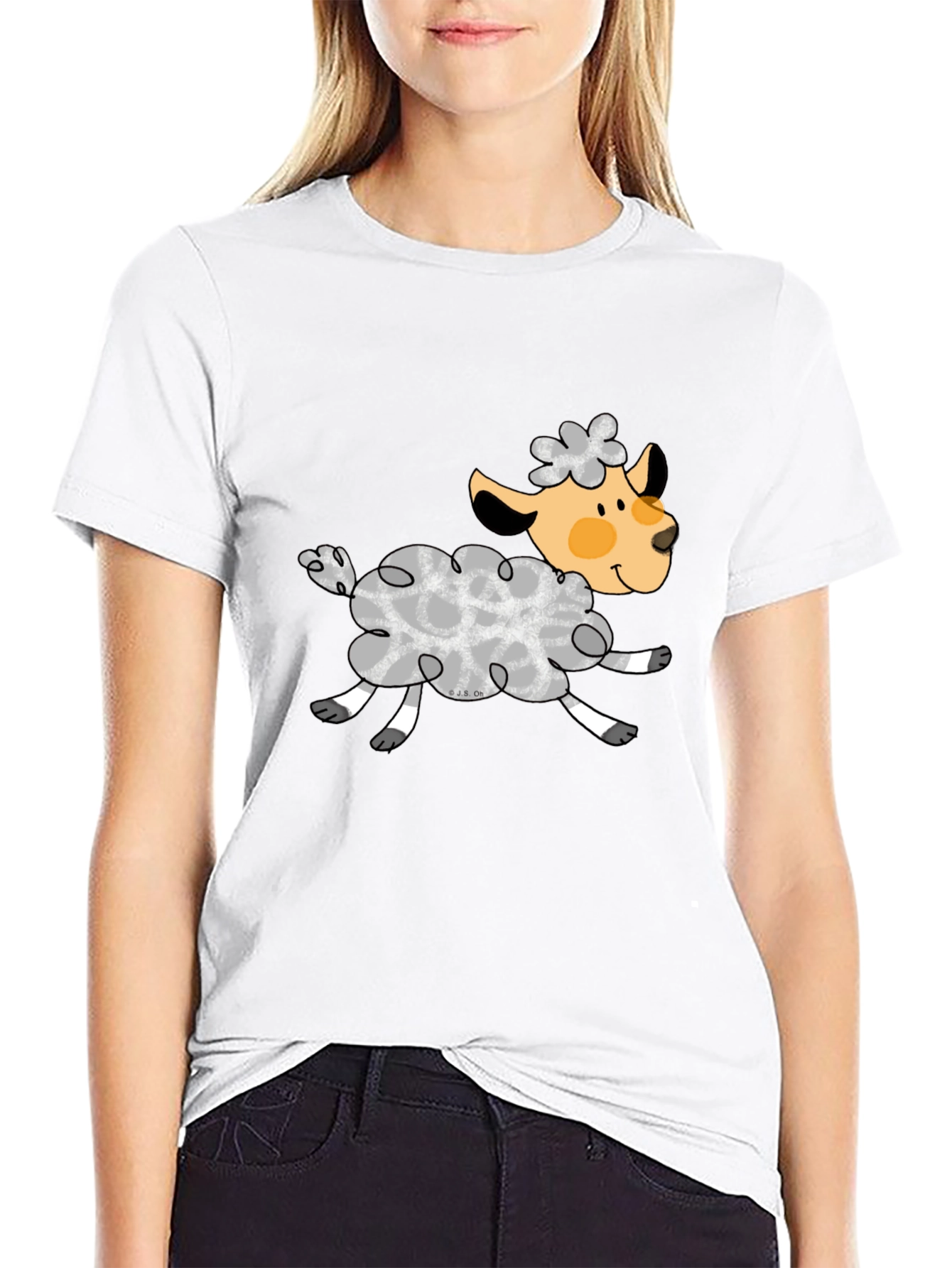 Black T-Shirt with Cute Sheep Graphic