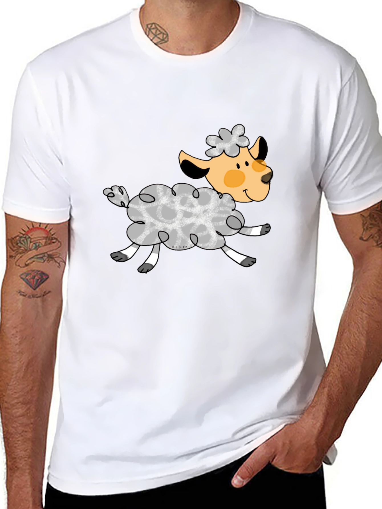 Black T-Shirt with Cute Sheep Graphic