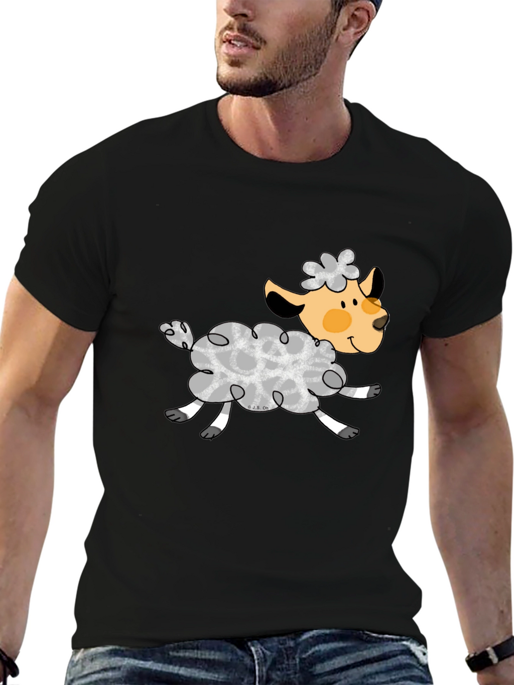 Black T-Shirt with Cute Sheep Graphic