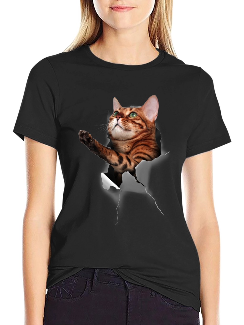 3D Cat Print Crew Neck T-Shirt